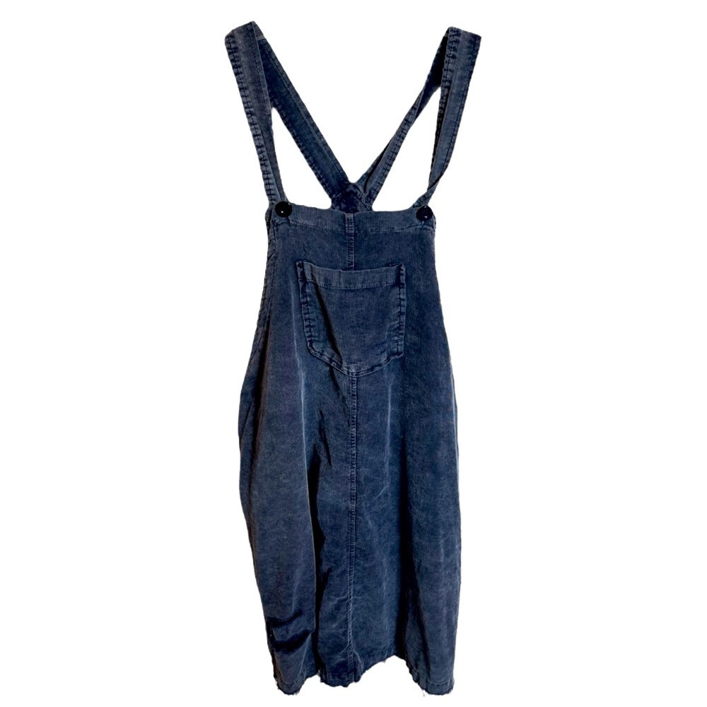 Sadie & Sage Charcoal Velvety Corduroy Pockets Overall Dress Blue Distressed